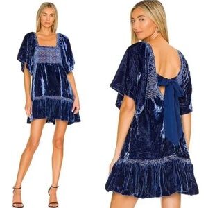 Free People Easy to Love Blue Velvet Mini Dress xs